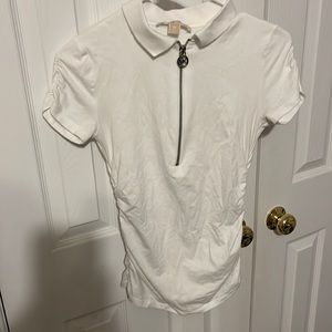 michael kors quarter zip ruched collared tshirt